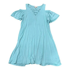 Simply Southern Sky Blue Lace Up Cold Shoulder Jersey Knit Dress M